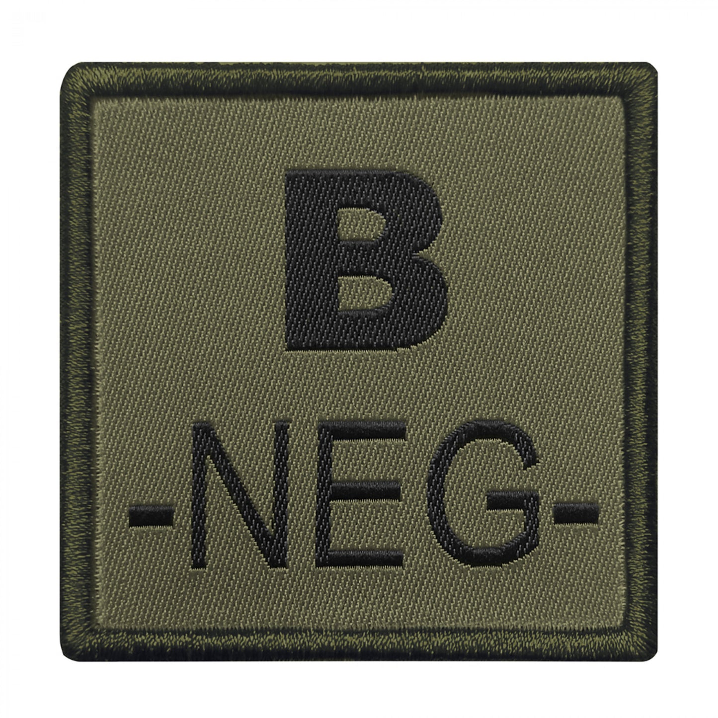 Groupe sanguin B négatif brodé sur tissu vert olive