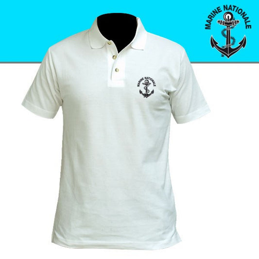 POLO BLANC MC IMPRIME MARINE NATIONALE