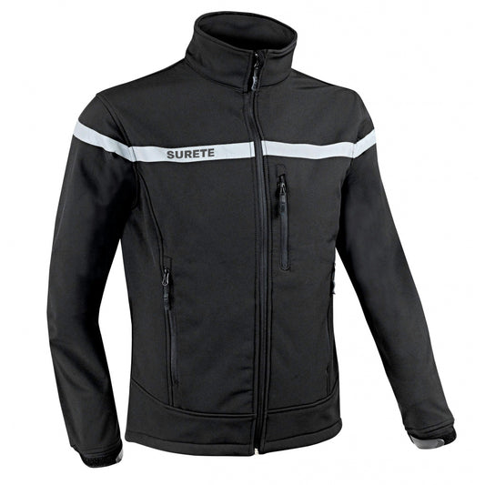 image d'une veste softshell noir pour agent de sureté de face 